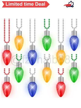🎄 12PCS Christmas Light Up Necklaces 3 Modes Bead Chain Party Set
